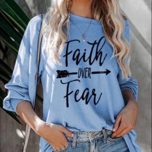 Faith Over Fear Blue Long Sleeve Top ~ Also in Pink - Picture 2 of 5